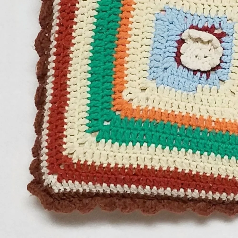 VINTAGE 70s Granny Square Crochet Pillow Cover